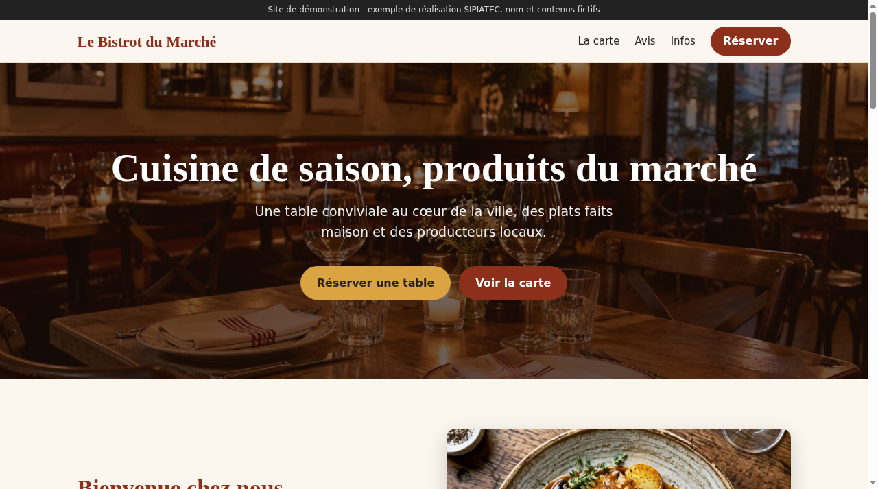 Capture du site de démonstration restaurant SIPIATEC